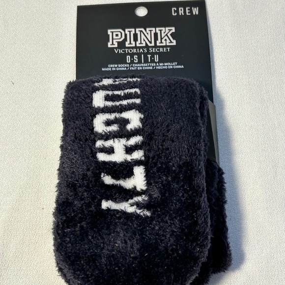 Victoria's Secret PINK Crew Socks black Naughty Cozy Plush One Size NWT - Picture 2 of 5